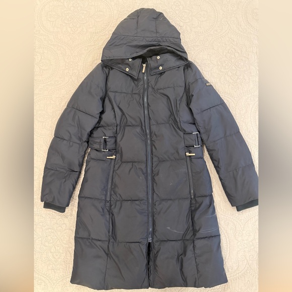 DKNY Navy Blue Women’s Hooded Puffer Coat and Hood - Picture 1 of 16